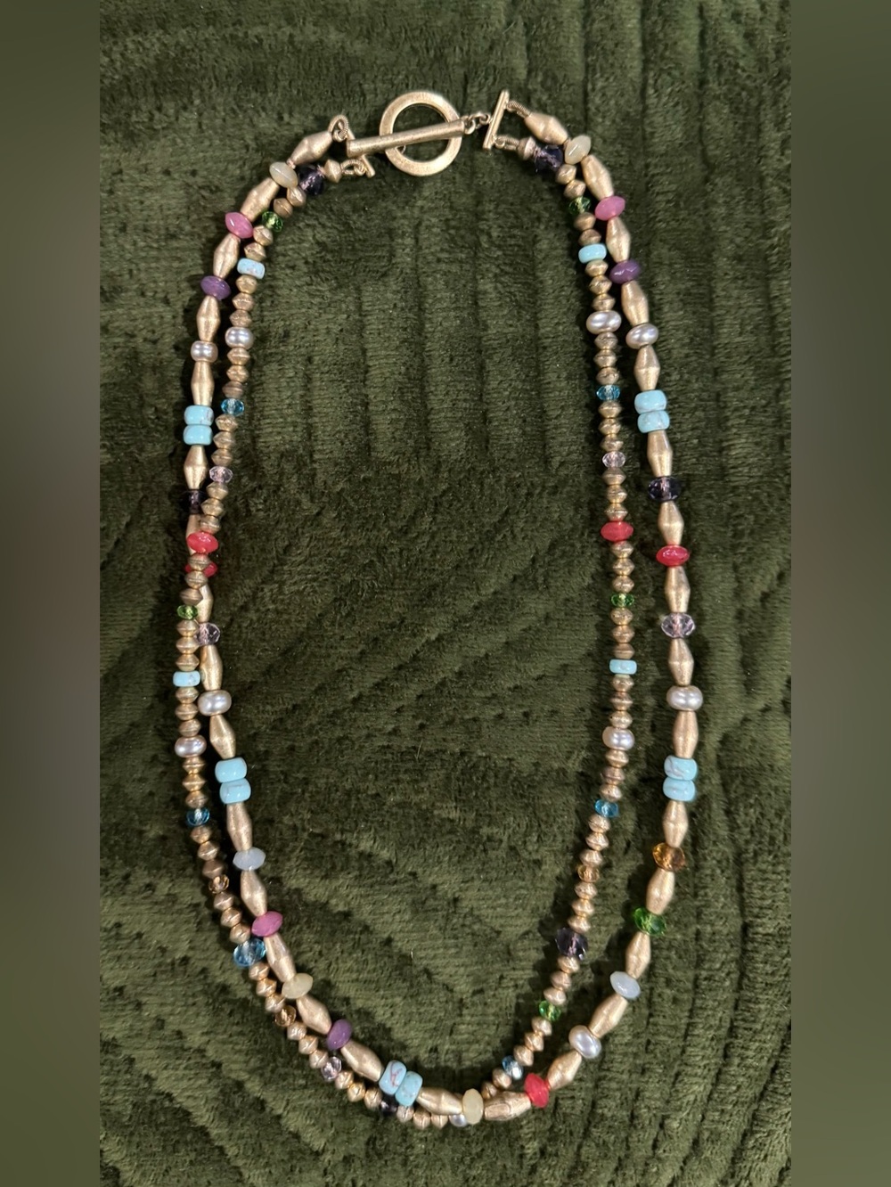 Y2K Lauren Ralph Lauren Multi-Color Beaded Double-Strand Necklace - Gold Accent